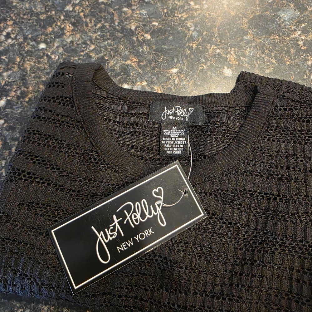 Just Polly Black Sheer Long Sleeve Top - Picture 6 of 6